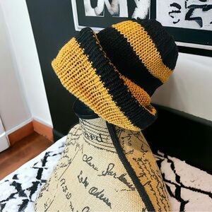 Hand Crafted Knit Black and Yellow Hat